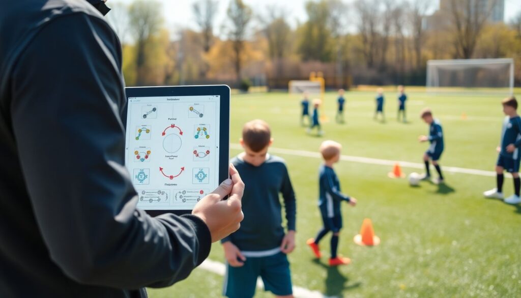 Разбор тактики для юношеских команд на тренировках - иллюстрация